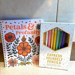 NWT Petals & Profanity Adult Coloring Book with Express Yourself Pencil Set